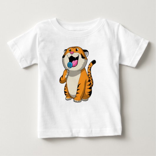 Tiger mit Lollipop Baby T-shirt (Vorderseite)