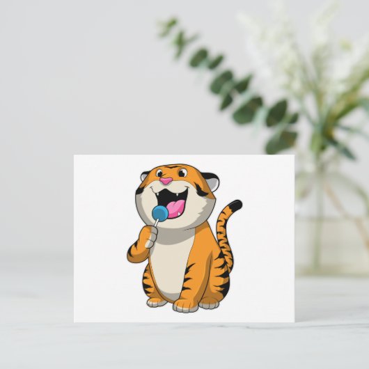 Tiger mit Lollipop Postkarte (Stehend Vorderseite)