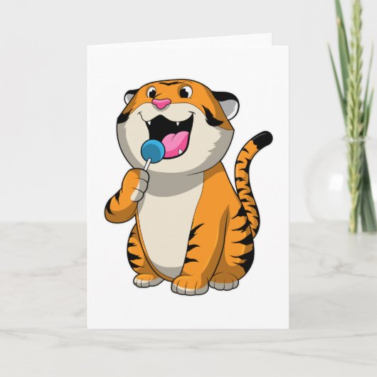 Tiger mit Lutscher Karte (Vorderseite)