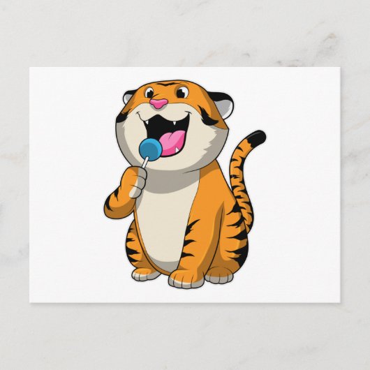 Tiger mit Lutscher Postkarte (Vorderseite)
