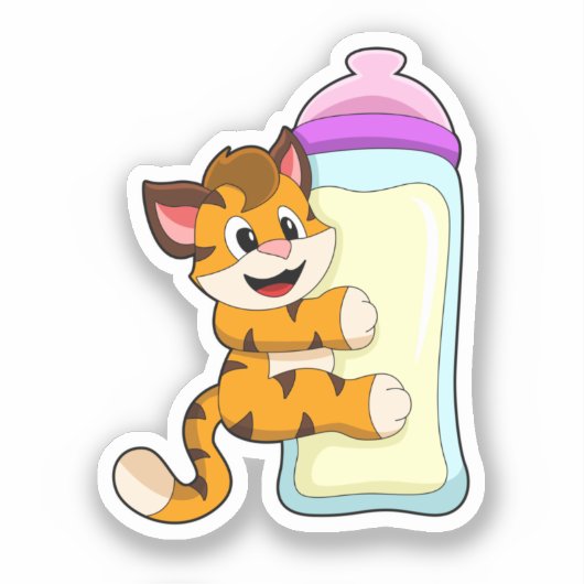 Tiger mit Milchflasche Aufkleber (Vorderseite)