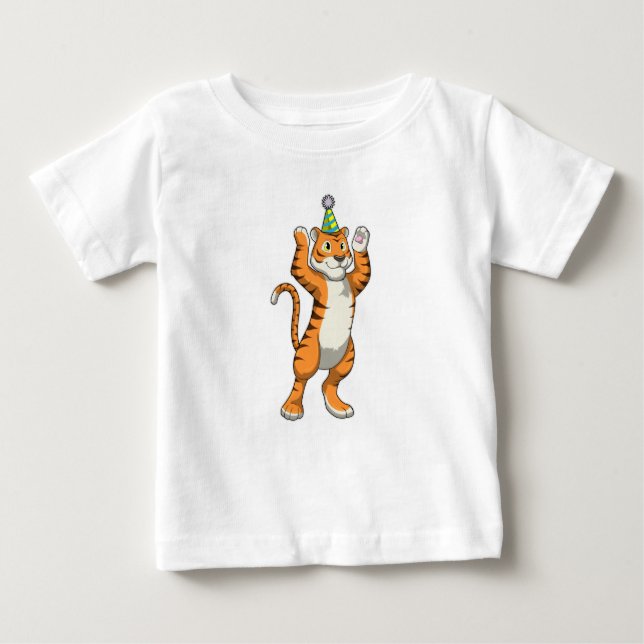 Tiger mit Party-Hut-Party Baby T-shirt (Vorderseite)