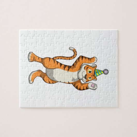 Tiger mit Party-Hut-Party Puzzle (Horizontal)