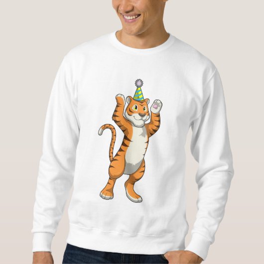 Tiger mit Party-Hut-Party Sweatshirt (Vorderseite)