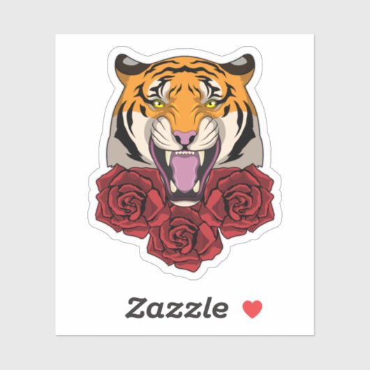 Tiger mit Rose Aufkleber (Blatt)
