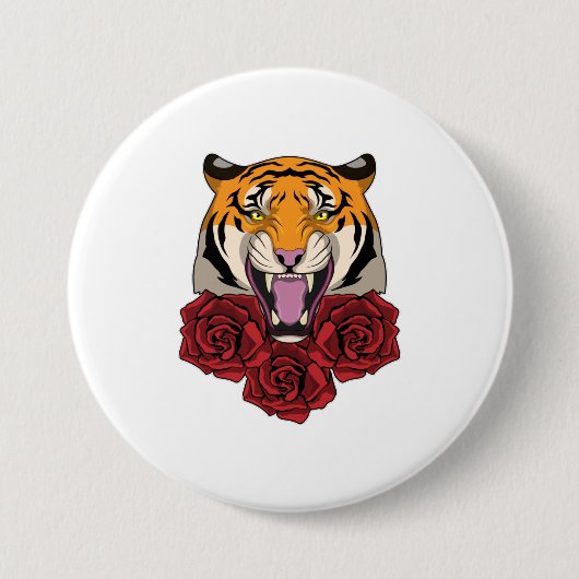Tiger mit Rose Button (Vorderseite)