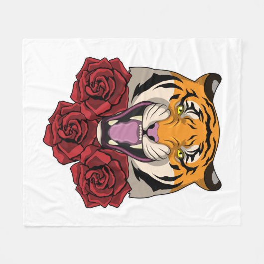 Tiger mit Rose Fleecedecke (Vorderseite (Horizontal))