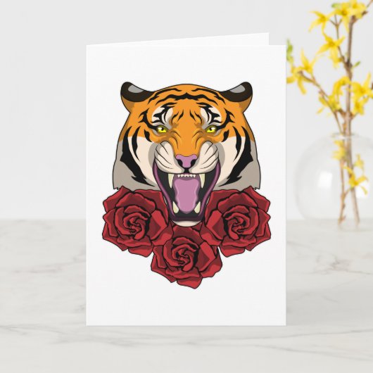 Tiger mit Rose Karte (Gelbe Blume)