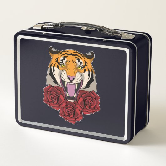 Tiger mit Rose Metall Brotdose (Rückseite)