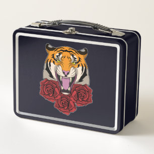 Tiger mit Rose Metall Brotdose