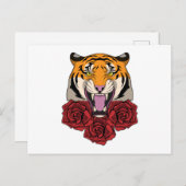 Tiger mit Rose Postkarte (Vorne/Hinten)