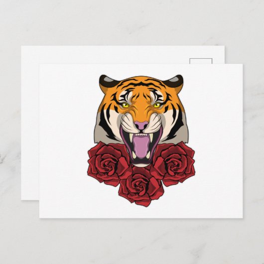 Tiger mit Rose Postkarte (Vorne/Hinten)