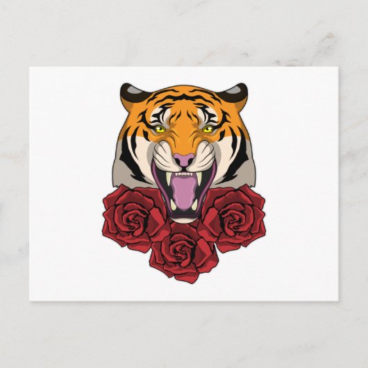 Tiger mit Rose Postkarte (Vorderseite)