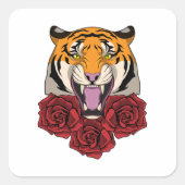 Tiger mit Rose Quadratischer Aufkleber (Vorderseite)