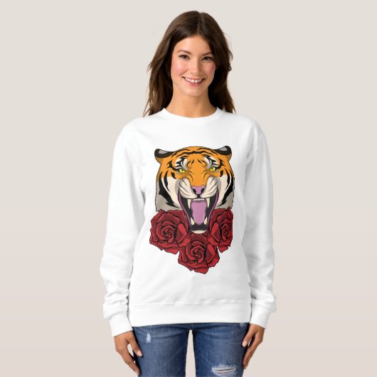 Tiger mit Rose Sweatshirt (Vorne ganz)