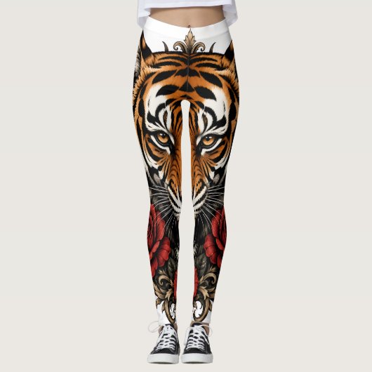 Tiger mit Rosen Leggings (Vorderseite)