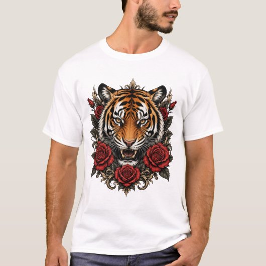 Tiger mit Rosen T-Shirt (Vorderseite)