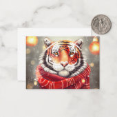 Tiger mit Schal für die Ferien Mitteilungskarte (Vorderseite/Rückseite Beispiel)