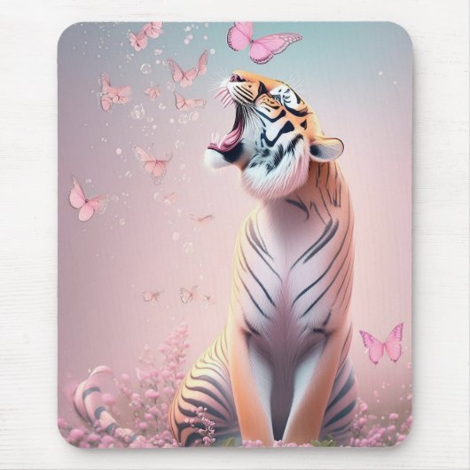 Tiger mit Schmetterlingen Mousepad (Vorne)