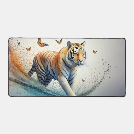 Tiger mit Schmetterlingen Schreibtischunterlage (Vorderseite)