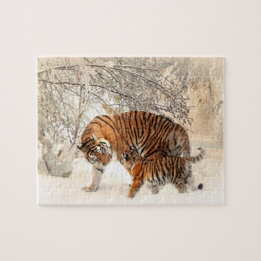 Tiger mit Schnee Puzzle (Horizontal)