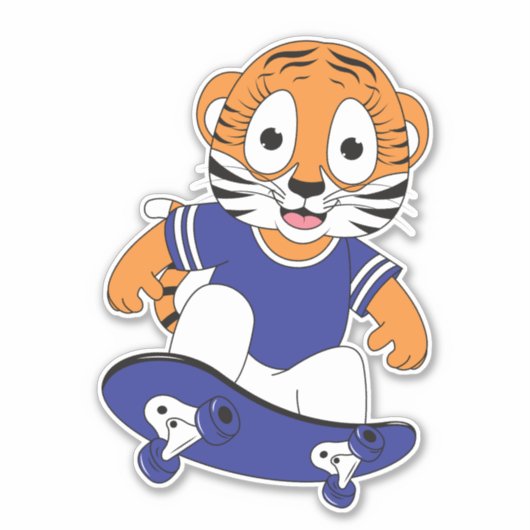 Tiger mit Skateboard Aufkleber (Vorderseite)