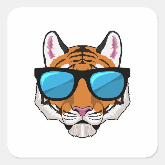 Tiger mit Sonnenbrille Quadratischer Aufkleber (Vorderseite)
