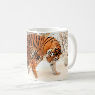 Tiger mit Tiger Cube im Winter Kaffee Tasse