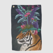 Tiger mit tropischem Headpiece Golfhandtuch (Vorderseite)