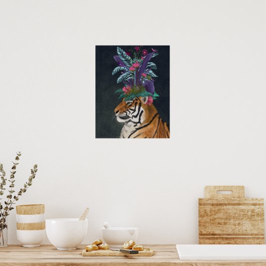 Tiger mit tropischem Headpiece Poster (Küche)