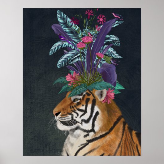 Tiger mit tropischem Headpiece Poster (Vorne)