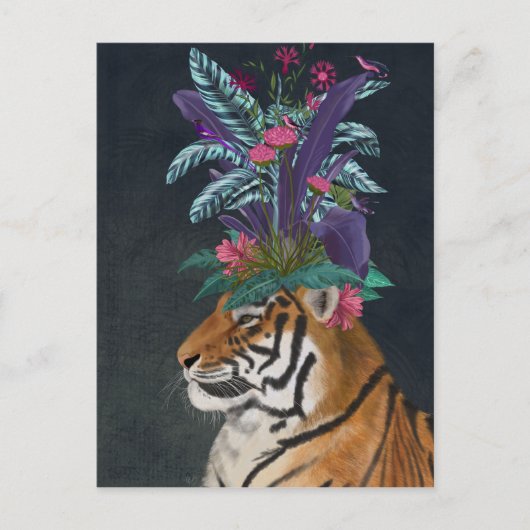Tiger mit tropischem Headpiece Postkarte (Vorderseite)