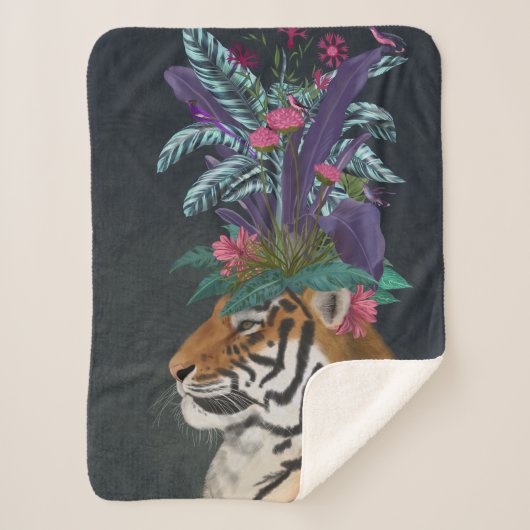 Tiger mit tropischem Headpiece Sherpadecke (Vorderseite)