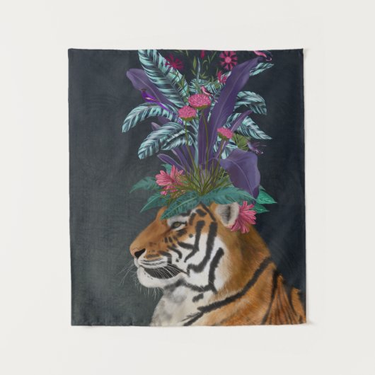 Tiger mit tropischem Headpiece Wandteppich (Vorderseite)
