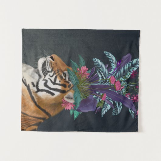 Tiger mit tropischem Headpiece Wandteppich (Vorderseite (Horizontal))
