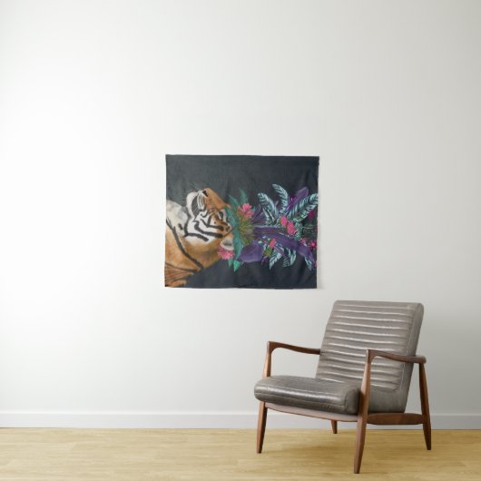 Tiger mit tropischem Headpiece Wandteppich (Beispiel (Horizontal))