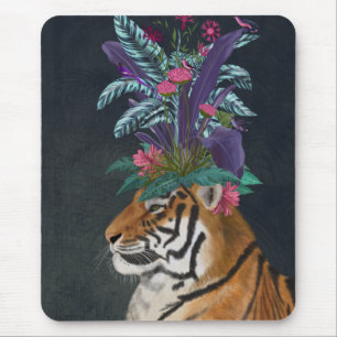 Tiger mit tropischem Kopfteil Mousepad