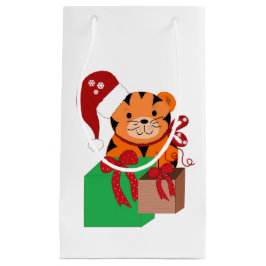 Tiger mit Weihnachtsmannmütze Kleine Geschenktüte