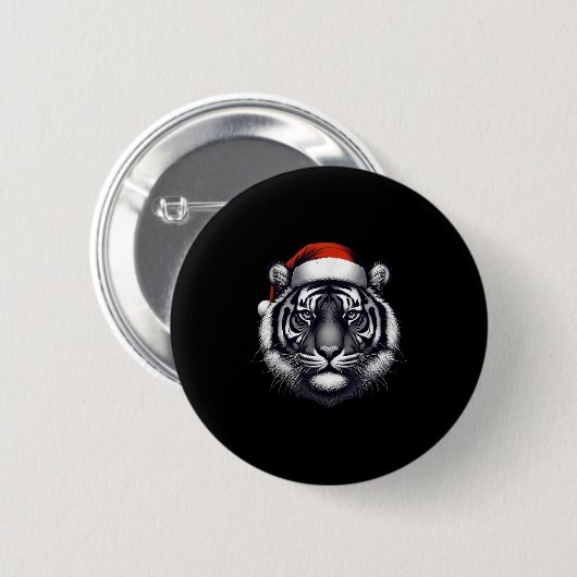 Tiger mit Weihnachtsmannmütze Weihnachten Weihnach Button (Vorne & Hinten)