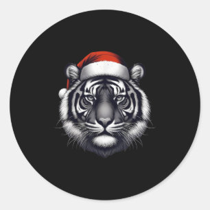Tiger mit Weihnachtsmannmütze Weihnachten Weihnach Runder Aufkleber