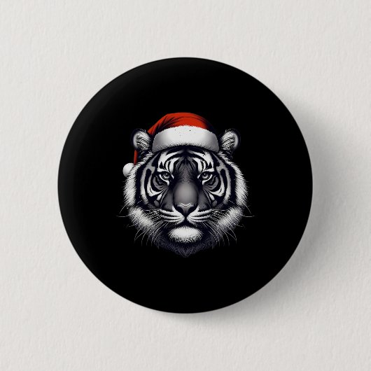 Tiger mit Weihnachtsmannmütze Weihnachten Xmas Lie Button (Vorderseite)