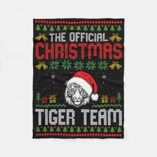 Tiger mit Weihnachtsmannmütze Weihnachtsbeleuchtun Fleecedecke (Vorderseite)