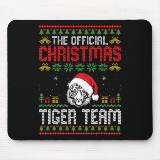 Tiger mit Weihnachtsmannmütze Weihnachtsbeleuchtun Mousepad (Vorne)