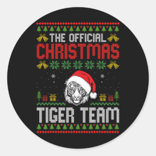 Tiger mit Weihnachtsmannmütze Weihnachtsbeleuchtun Runder Aufkleber