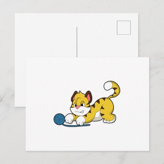 Tiger mit Woll-Garnkugel Postkarte (Vorne/Hinten)