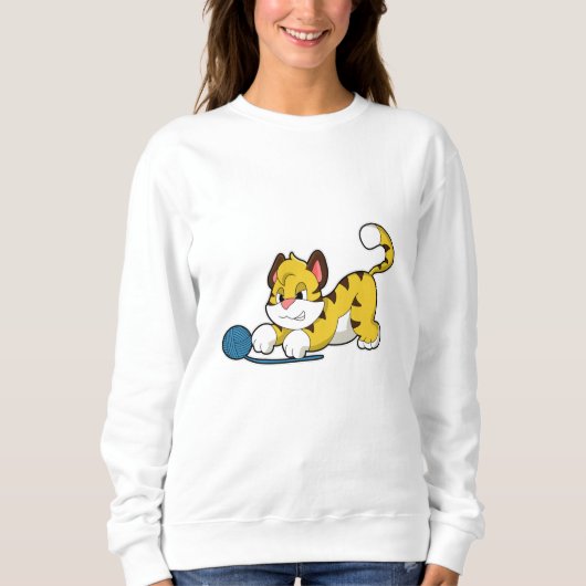 Tiger mit Woll-Garnkugel Sweatshirt (Vorderseite)