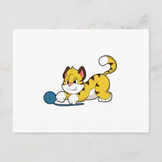 Tiger mit Wollgarnknäuel Postkarte (Vorderseite)