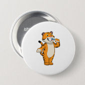 Tiger mit Zahnbürste Button (Vorne & Hinten)