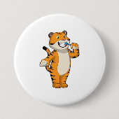 Tiger mit Zahnbürste Button (Vorderseite)