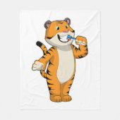 Tiger mit Zahnbürste Fleecedecke (Vorderseite)